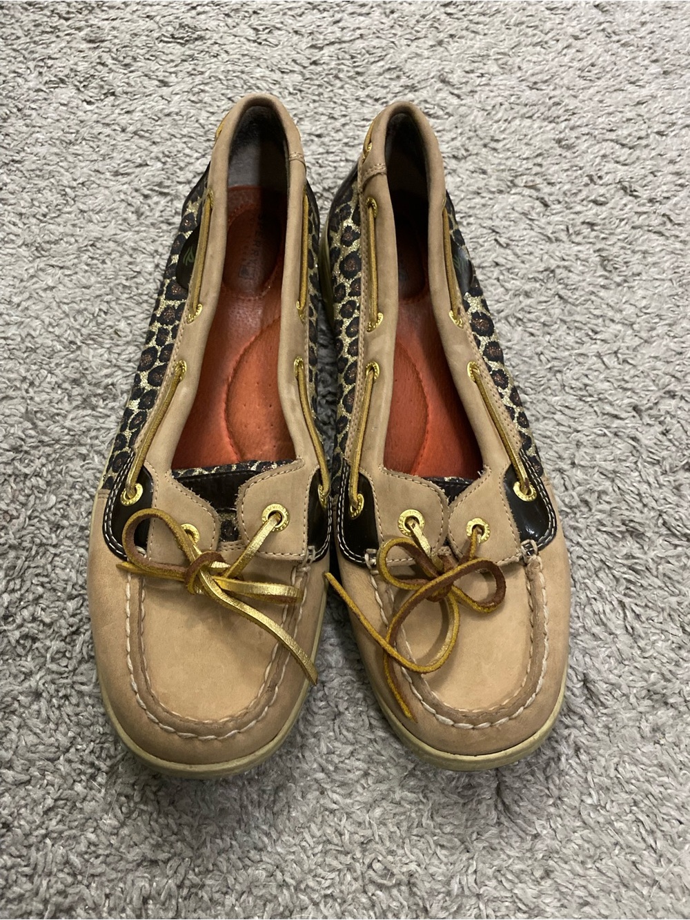Women’s Beige Leopard-Accent Boat Shoes